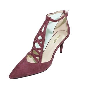 Nine West Primadona Ankle Strap Heels Leather Suede Wine Pumps w/ Box Women's 7